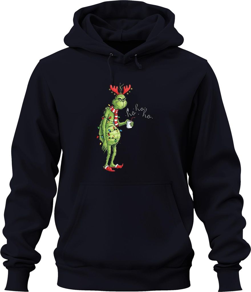 ho ho ho Grumpy Grinch Weihnachten lustig Lichterkette Rentierhörner Uni Hoodie Kapuzenpullover, Navy, XXL