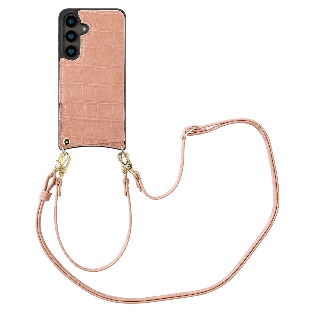 Selencia Nova Croco HandyHülle mit Kordel und Kartenhalter Samsung Galaxy S24 - Old Pink