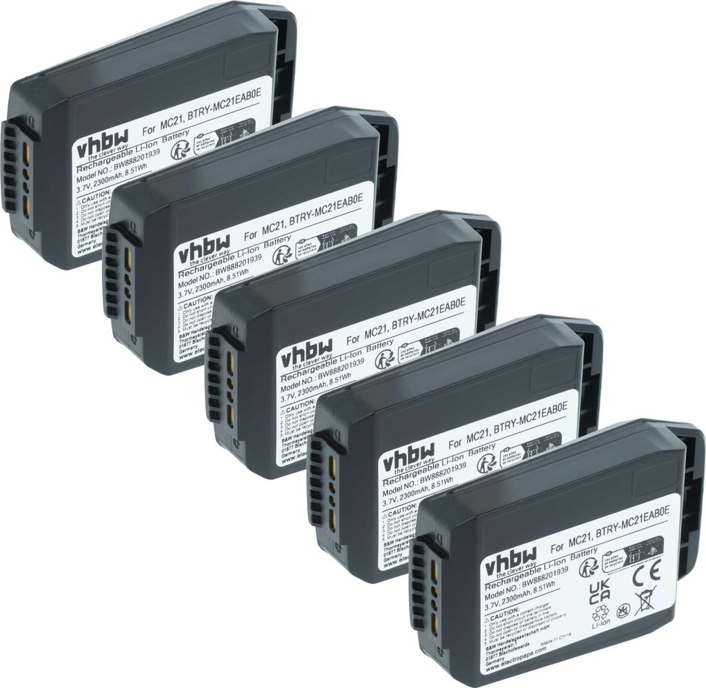 vhbw 5x Akku kompatibel mit Motorola MC21, MC2180, MC2100 Handheld Computer Scanner (2300 mAh, 3,7 V, Li-Ion)