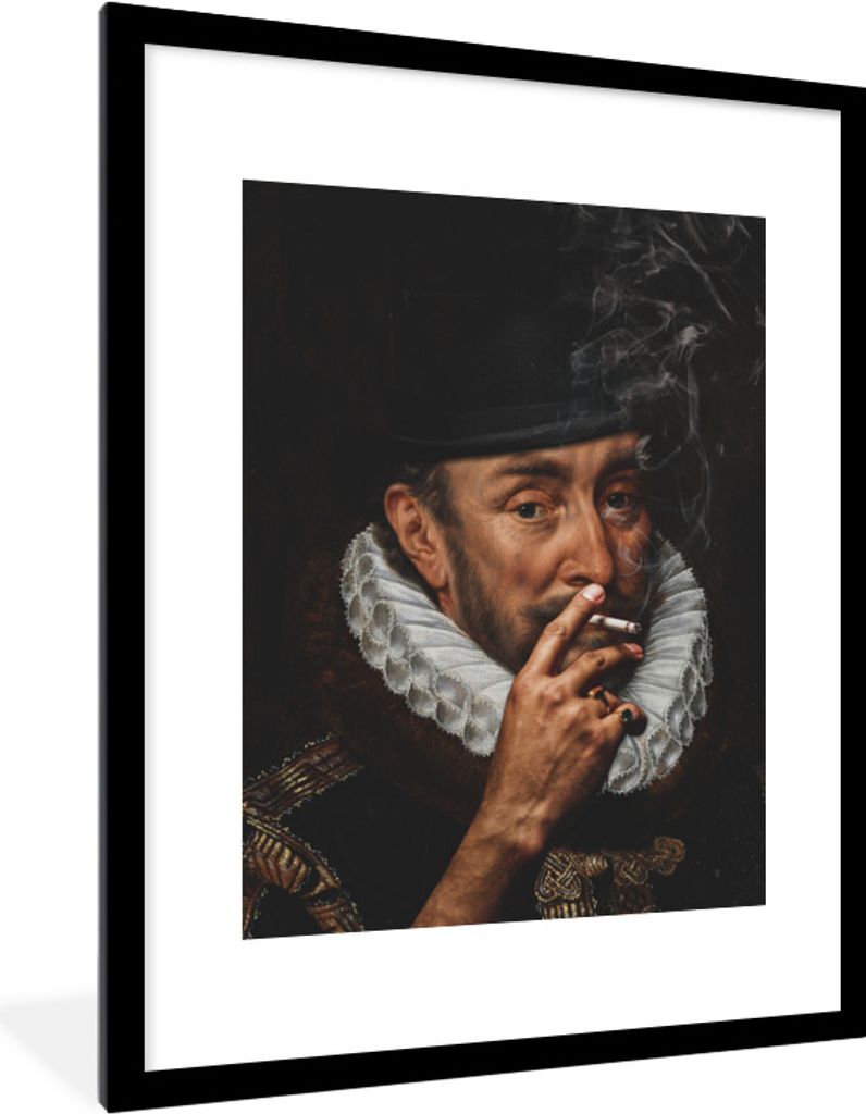 MuchoWow Gerahmtes Poster Wilhelm von Oranien - Adriaen Thomasz - Zigarette 60x80 cm - Poster mit Schwarzem Bilderrahmen Wandposter Rahmen Foto B...