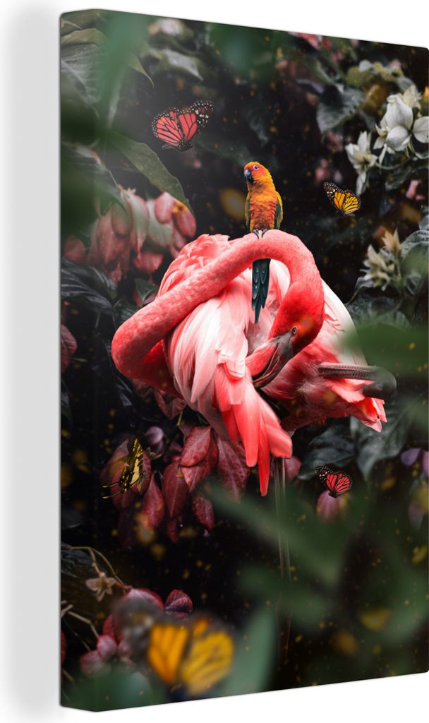 OneMillionCanvasses - Leinwandbilder - 90x140 cm, Flamingo - Vogel - Dschungel, Wandbilder Kunstdruck Wanddekoration - Wandschmucke - Schlafzimmer