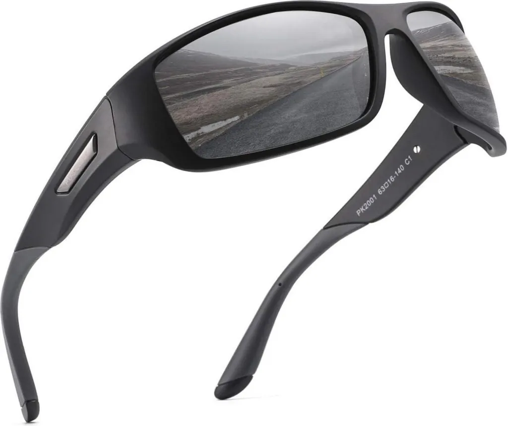 Occhiali da Sole Sportivi Uomo Polarizzati UV400 TR90 Nero Running
