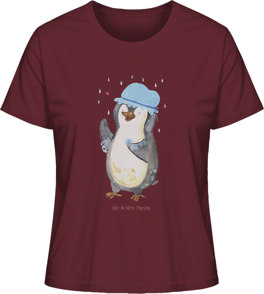 Mr. & Mrs. Panda Oberteil Damen Pinguin Duschen Größe S - Burgundy - Geschenk, Shirt, Motivation, T-Shirt Kurzarm, Dusche, Basic, Baumwollshirt, ...