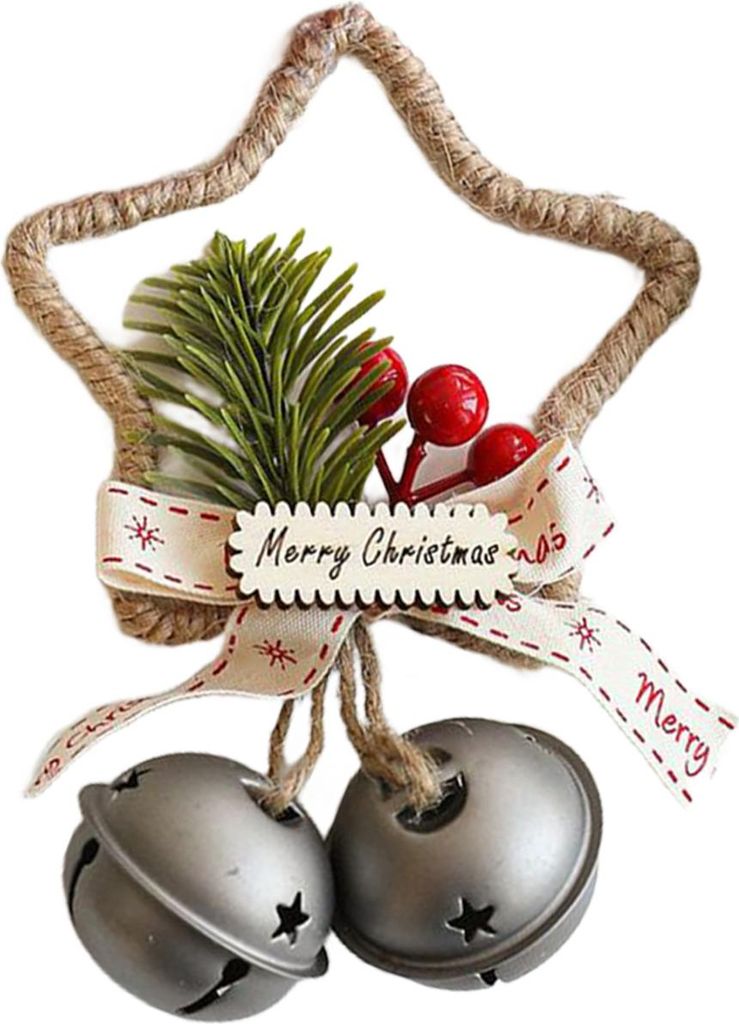 Rustikaler Türhänger aus Eisen mit Glöckchen, Stern, Schleife, Kiefernzweigen und roten Beeren für Weihnachtskränze, Geschenkverpackungen und ...