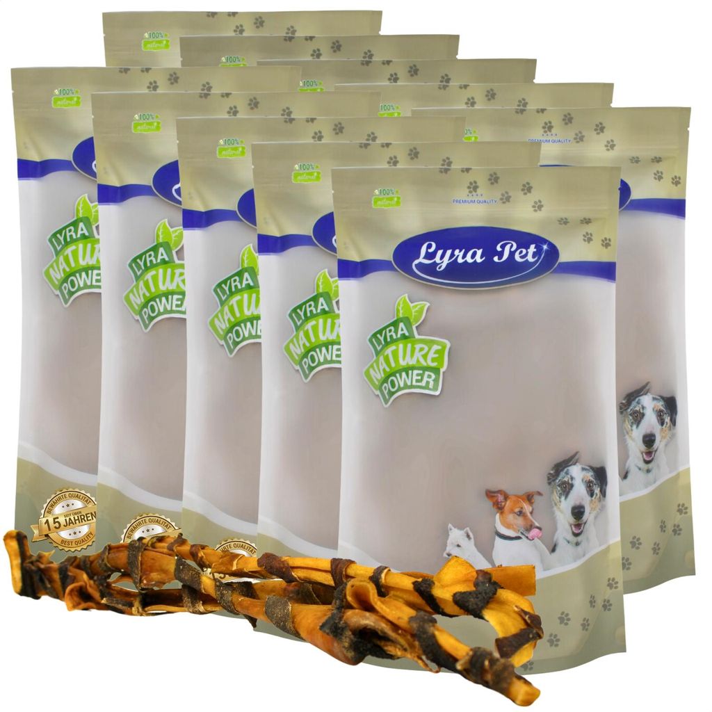 10 Stk. Lyra Pet Rinderkopfhautstangen mit Pansen ca. 70 cm