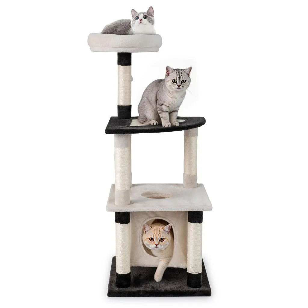 Arbre à chat COSTWAY 124 cm avec niche et griffoir sisal Beige et Noir