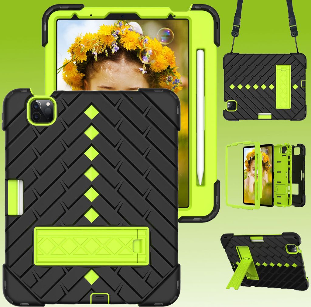 Für Apple iPad Air 2020 10.9/ 2022 Shockproof Hybrid Hülle Band Schwarz / Grün
