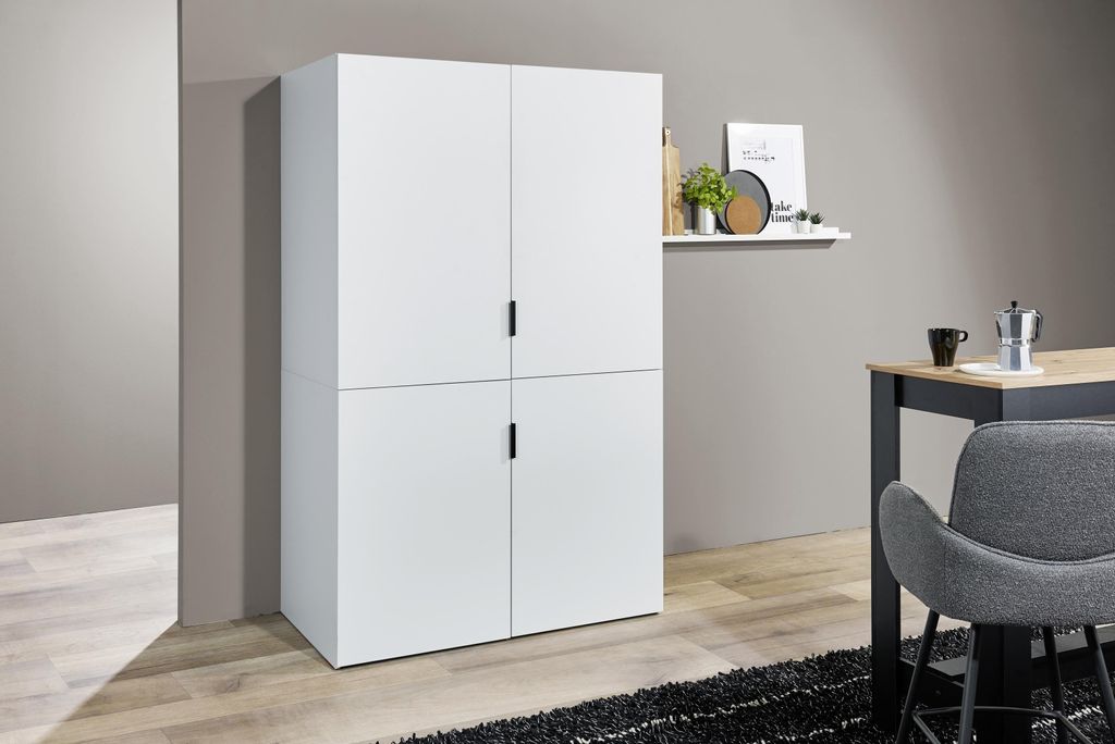 Miniküche >Heidelberg< 4 Türen, 3 Schübe, Weiß, kompakt & funktional - 124x200x70cm (BxHxT)