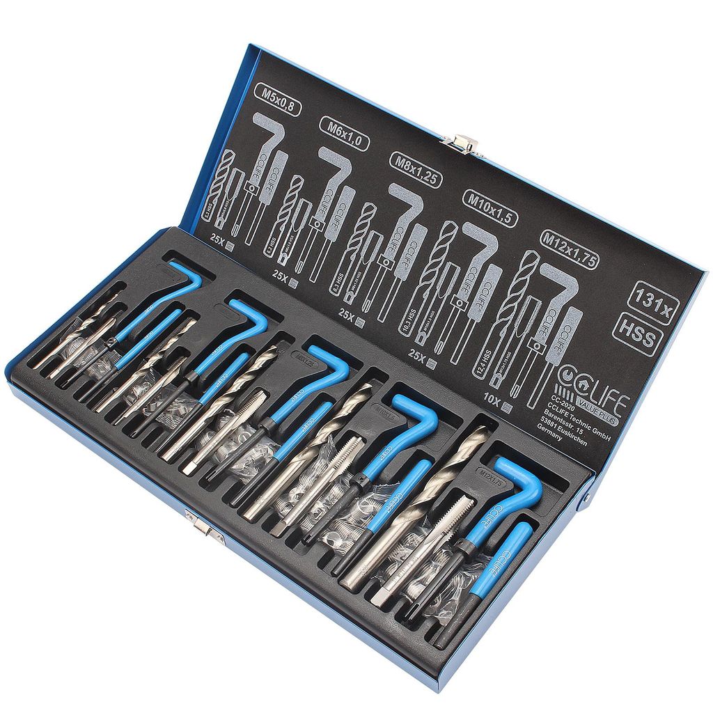CCLIFE Gewindereparatur Gewinde Reparatur Satz M5 M6 M8 M10 M12 Einsätze Werkzeug