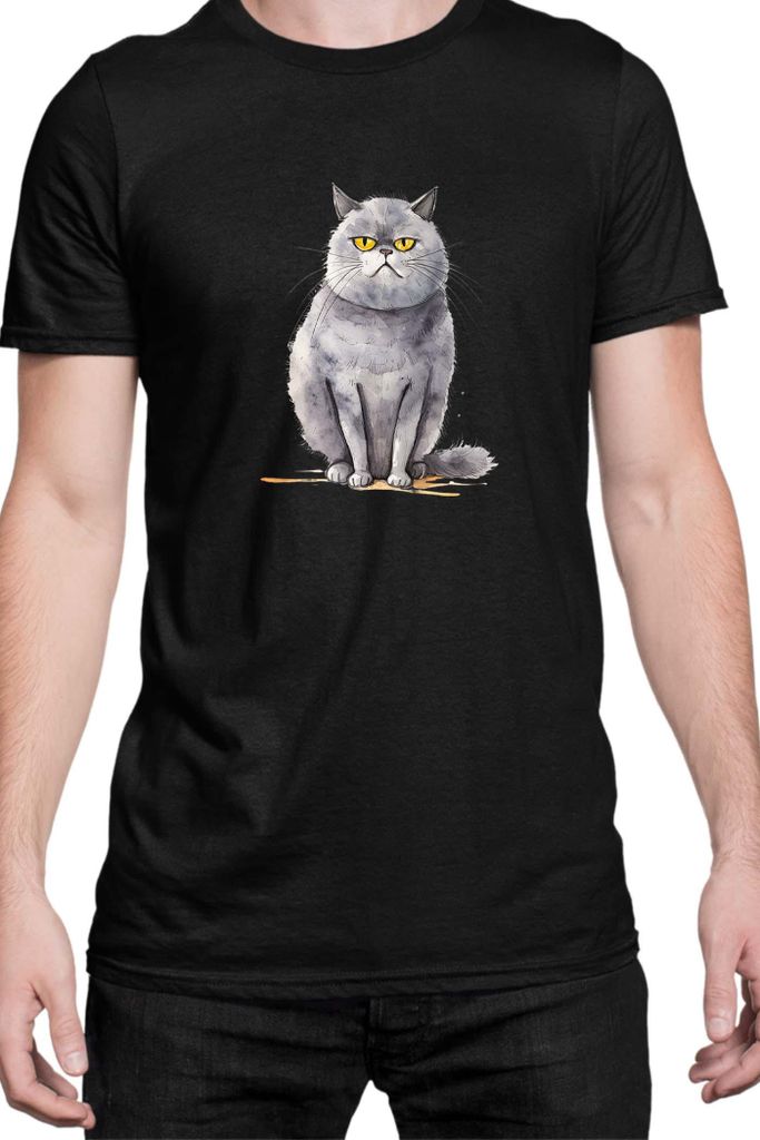 Herren T-Shirt Funny Cats Breeds British Shorthair Cat 018, Man 4XL / Schwarz