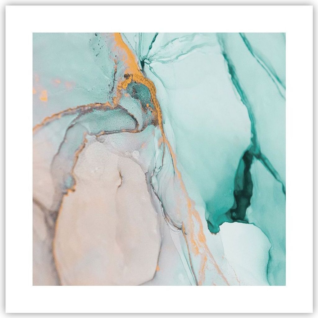 Poster - Poster ohne Rahmen - Marmor Abstraktion Türkis - 40x40 cm - Wand Bild - Wanddeko - Wandbilder - Kunstposter - Wandposter - Bilder - Kunst...