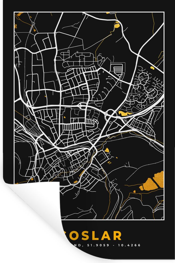 MuchoWow Wandtattoo Wandsticker Wandaufkleber Stadtplan - Deutschland - Gold - Karte 20x30 cm Selbstklebend und Repositionierbar - Sticker - Deko...