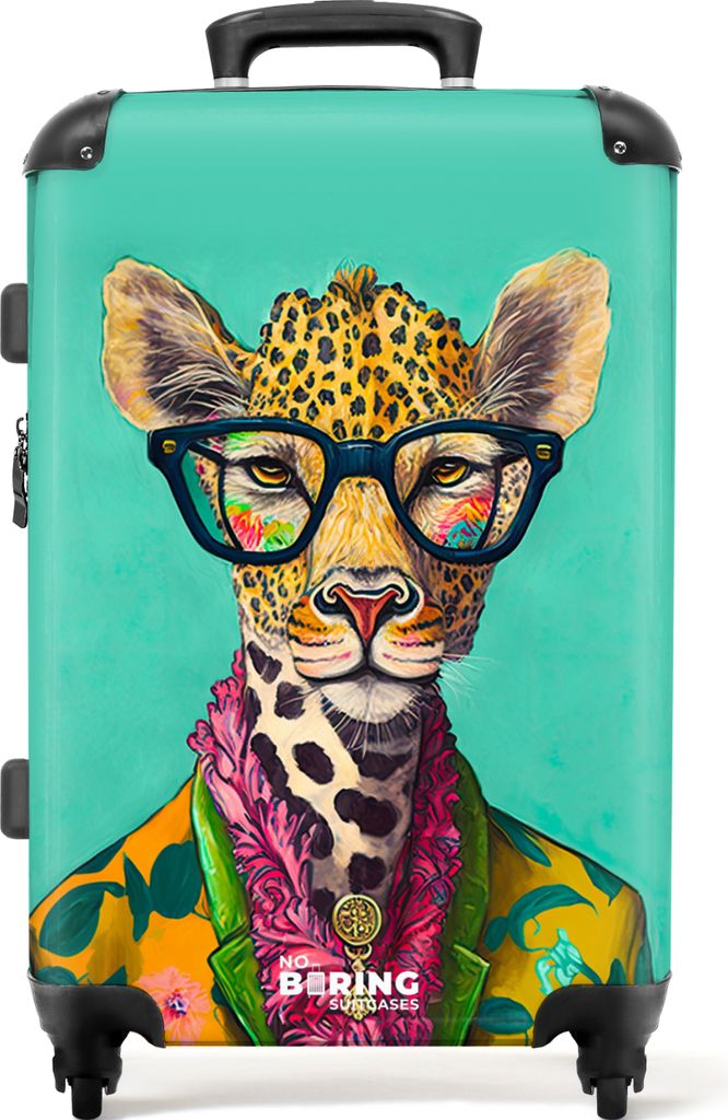 NoBoringSuitcases.com Großer Koffer - Blätter - Brille - Giraffe - Tiere - Design - Kombinationsschloss TSA - Hartschalen Trolley 4 Rollen - 72...
