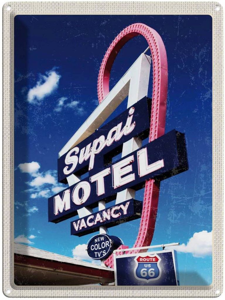 vianmo Blechschild 40x30 cm Amerika USA Urlaub Route 66 Supai Motel Bildmotiv Reisemotiv Abenteuer Reisen