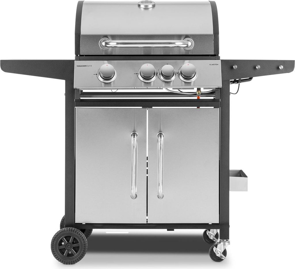 Klarstein Gasgrill mit Großer Grillfläche, 1 Seitenbrenner Gasgrill mit 3 Brenner, 13,5kW Edelstahl-Gasgrill, BBQ Gasgrill für Balkon & Garten, ...