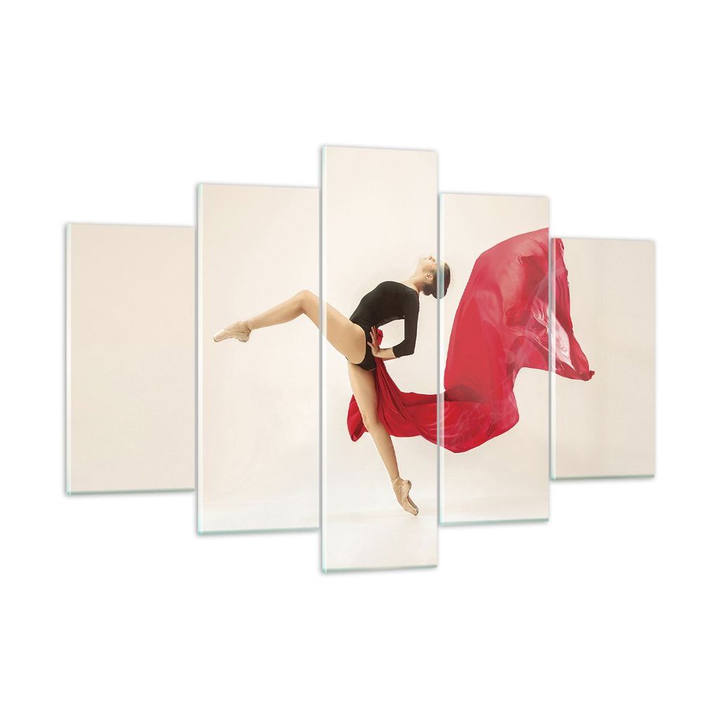 Bilder auf glas - 5 Teile - Ballerina Tanz Rot - 150x100cm - Glasbilder - Wandbilder - Bilder - zum Aufhängen bereit - Wanddekoration aus Glas - G...