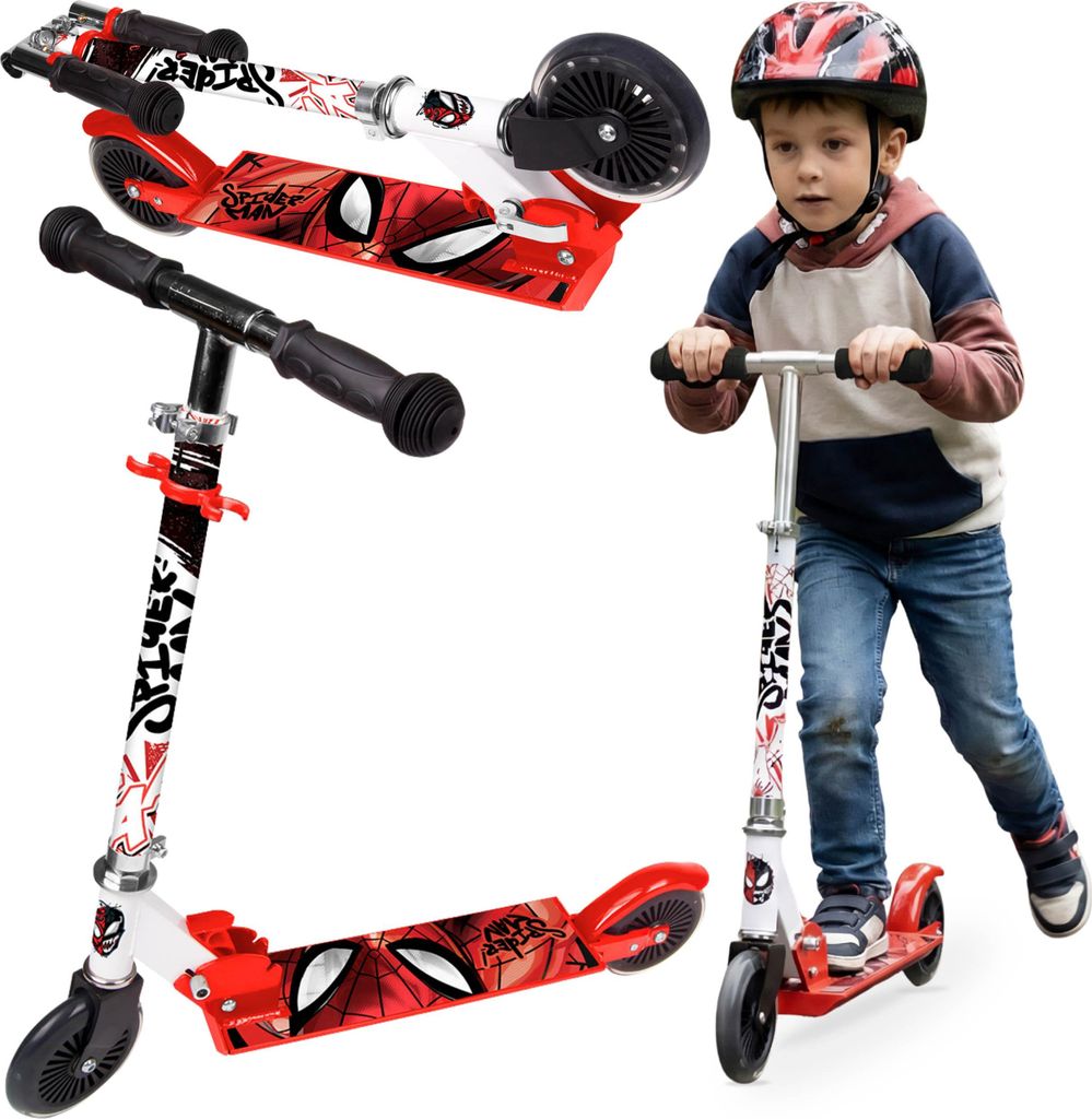 Marvel Spider-Man Zweirad-Roller mit Bremse, zusammenklappbar und höhenverstellbar, für Kinder ab 6 Jahren
