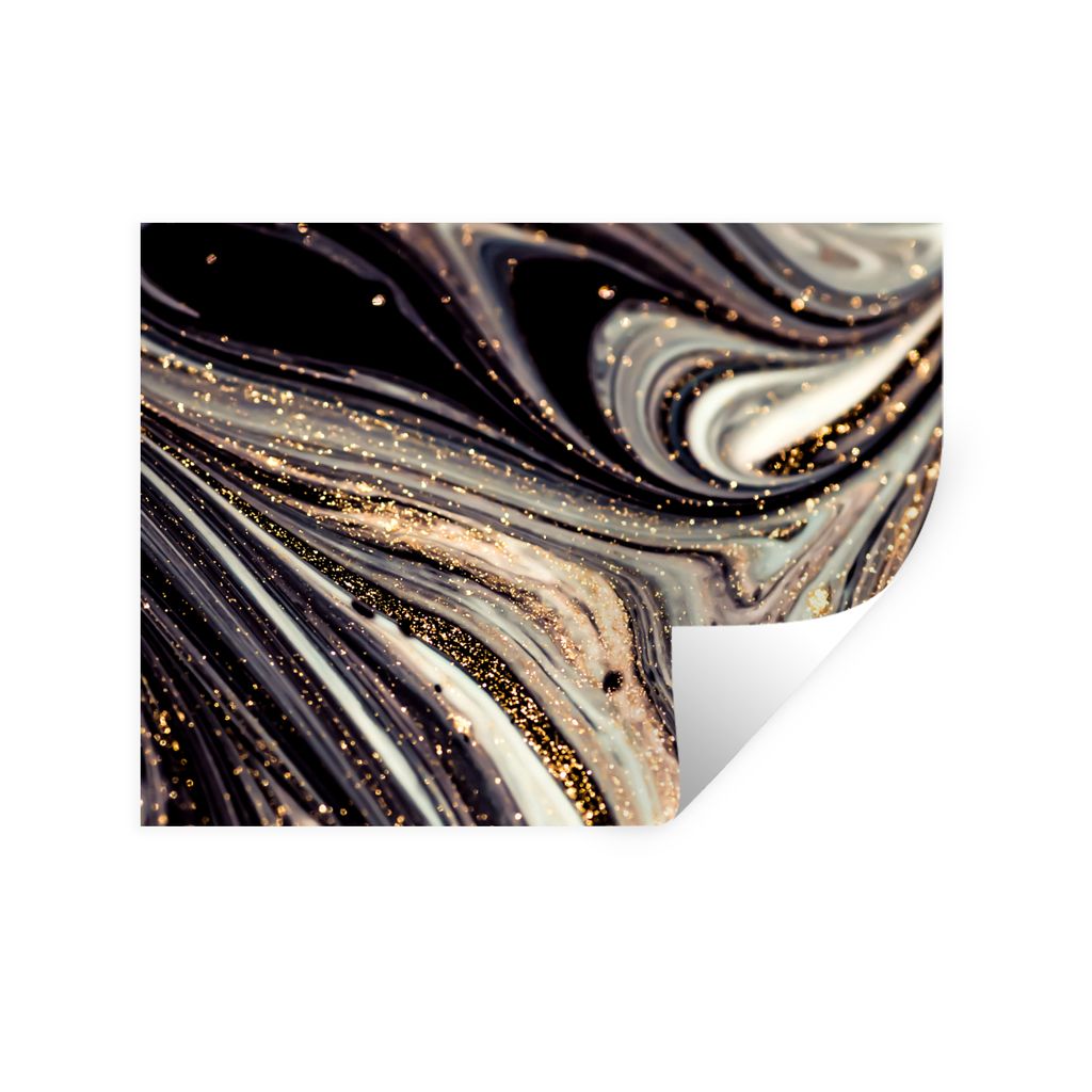 MuchoWow Wandtattoo Wandsticker Wandaufkleber Marmoroptik - Schwarz - Gold - Weiß - Glitter - Marmor 40x30 cm Selbstklebend und Repositionierbar...