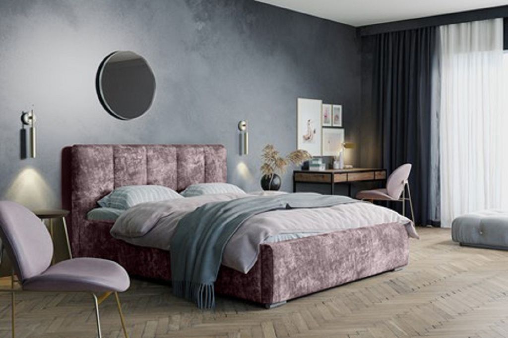 ADIDAR Matylda Polsterbett 160x200cm Doppelbett Metal-Holzrahmen, hydraulisch, Kopfteil, Bettkasten, Lattenrost für besten Schlafkomfort (Purpel -...