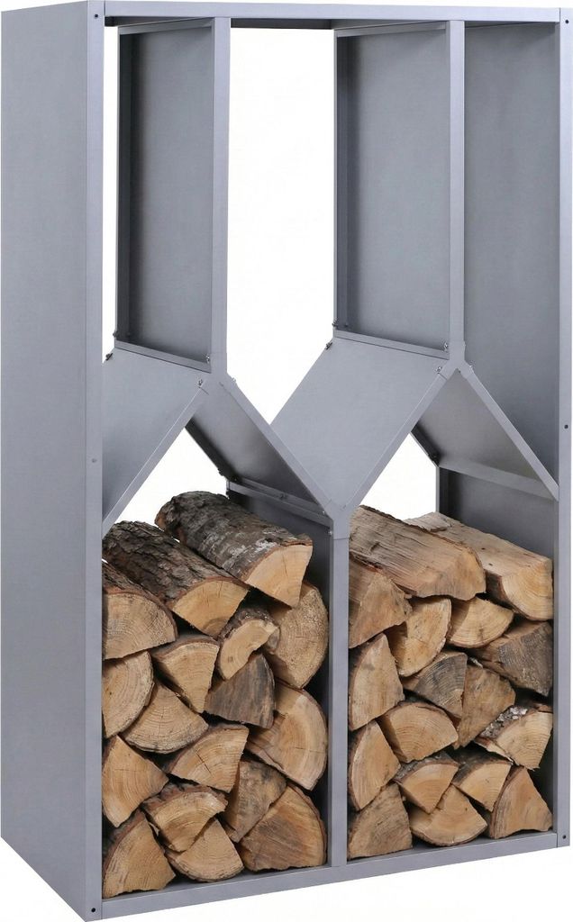 Brennholzlager HWC-P76, Kamin-/Feuerholzregal Holzlager Holzunterstand Outdoor Metall 160x95x50cm grau