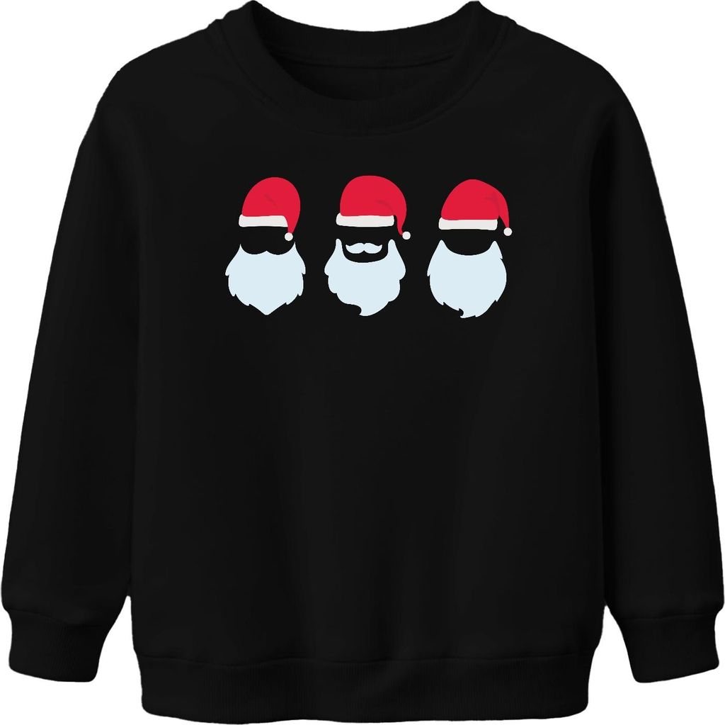 Drei Weihnachtsmänner Santa Klaus - Weihnachten Weihnachtsgeschenk Christmas Uni Kinder Weihnachtspullover, Schwarz, 152