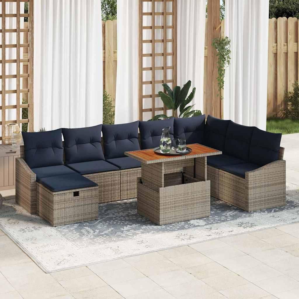 Maison Exclusive - Garten-Sofa-Set 9 pcs Grau Poly-Rattan