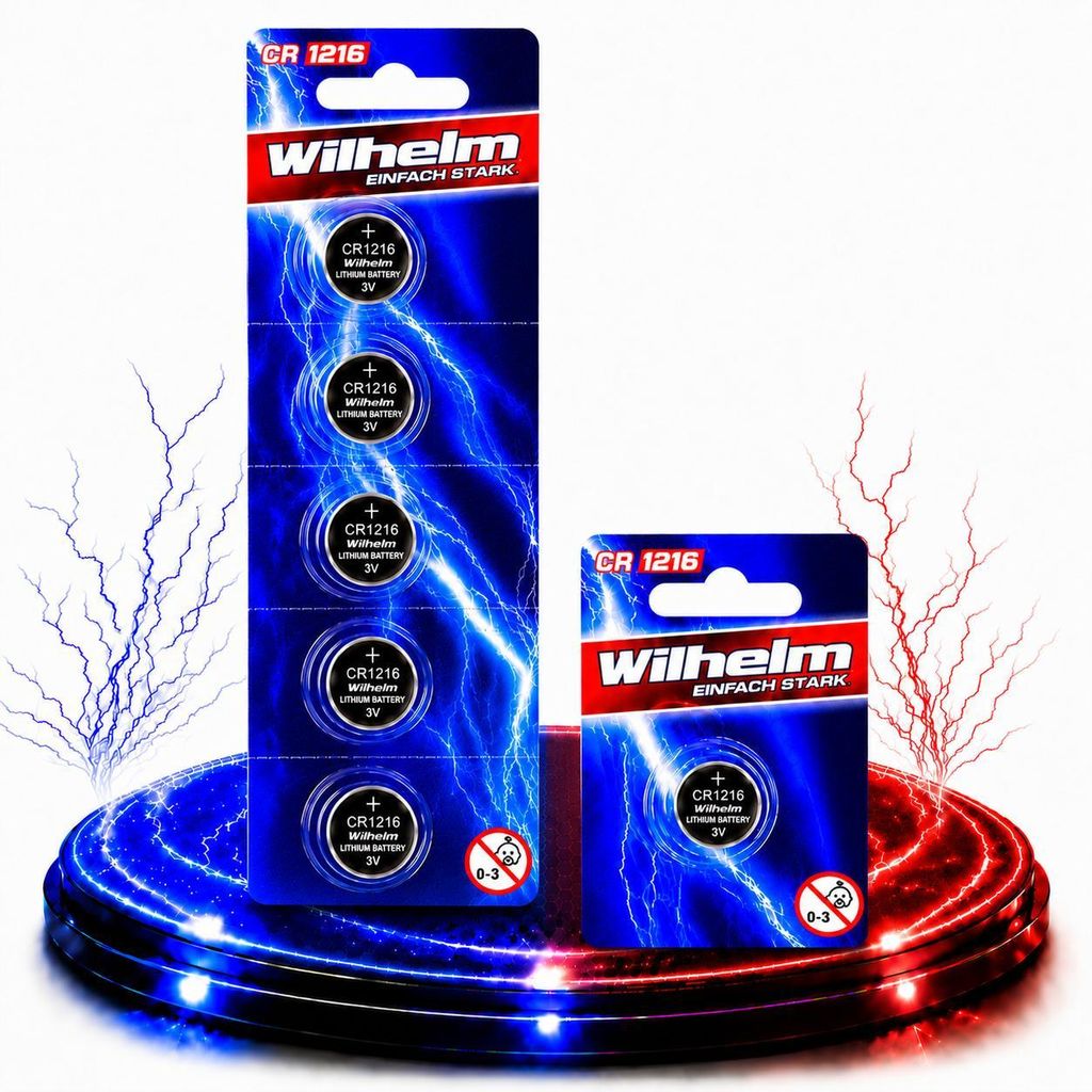6 x CR1216 WILHELM Lithium Knopfzelle 3V 26 mAh ø12 x 1,6 Produktbild 