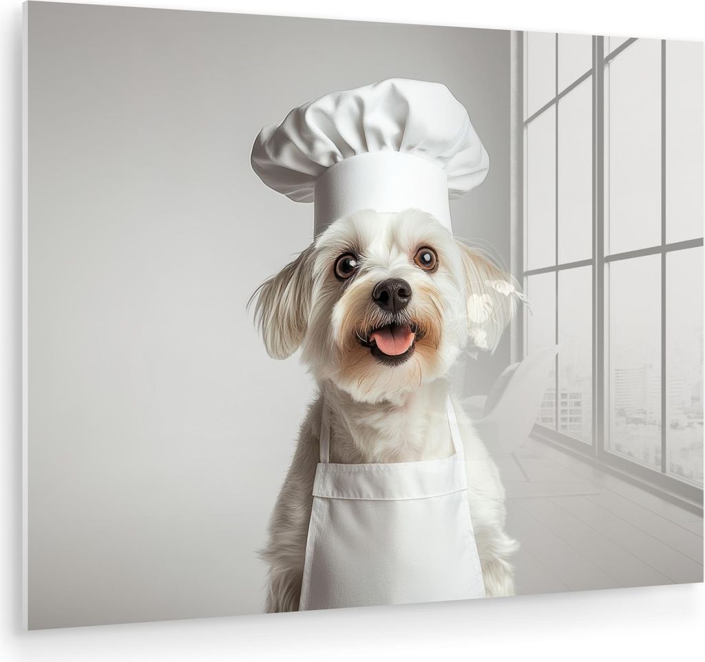 MuchoWow Glasbilder - Bilder auf Wandbild - Foto auf Glas Hund - Weiß - Koch 80x60 cm Wanddekoration aus Glas - Acrylglasbild - Acrylbilder - Wand...