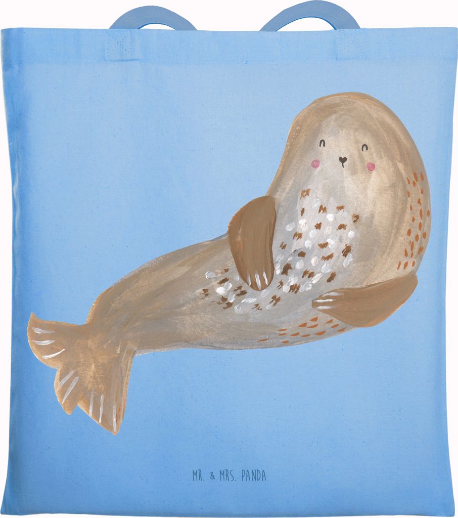 Mr. & Mrs. Panda Tote Bag Robbe Lachen - Sky Blue - Geschenk, Robben, Lustige Sprüche, Laptoptasche, canvas tasche, Strand, Nordsee, Jutebeutel, O...
