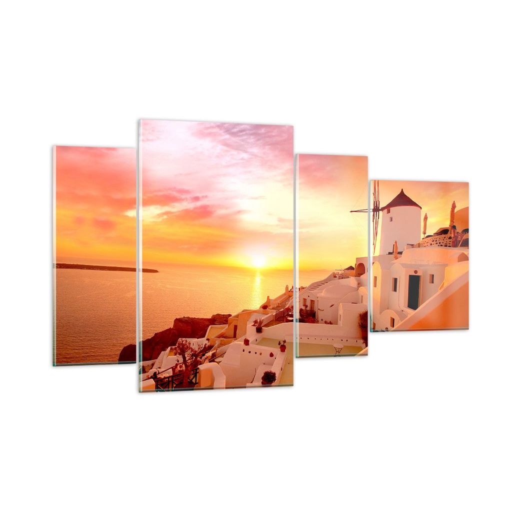 Bilder auf glas - Santorini Griechenland Urlaub - 120x70cm - Glasbilder - Wandbilder - Kunstdruck - zum Aufhängen bereit - Wanddekoration aus Glas...