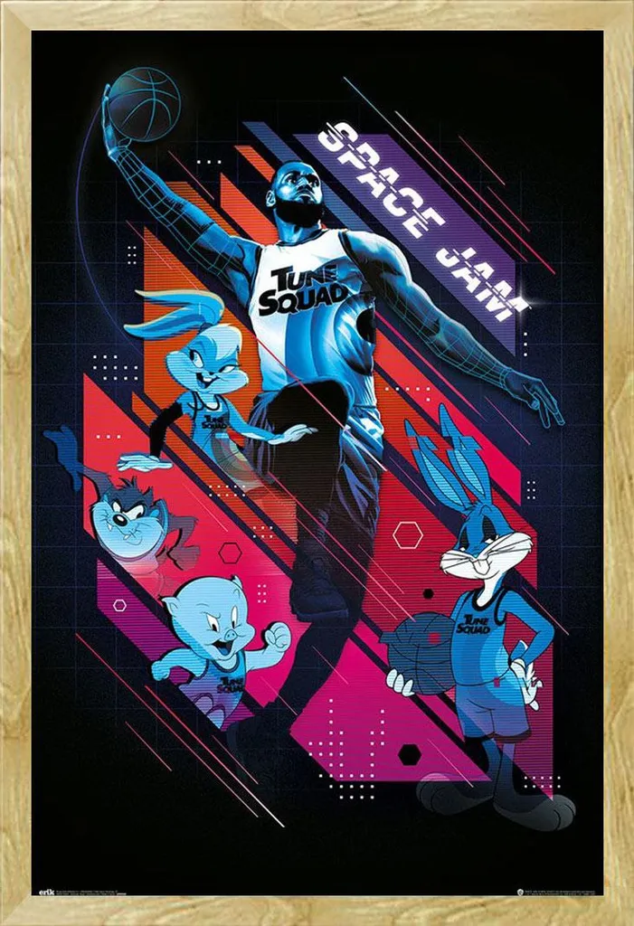 Déco Chambre Enfant Poster Space Jam 2 avec cadre bois hêtre et acrylique