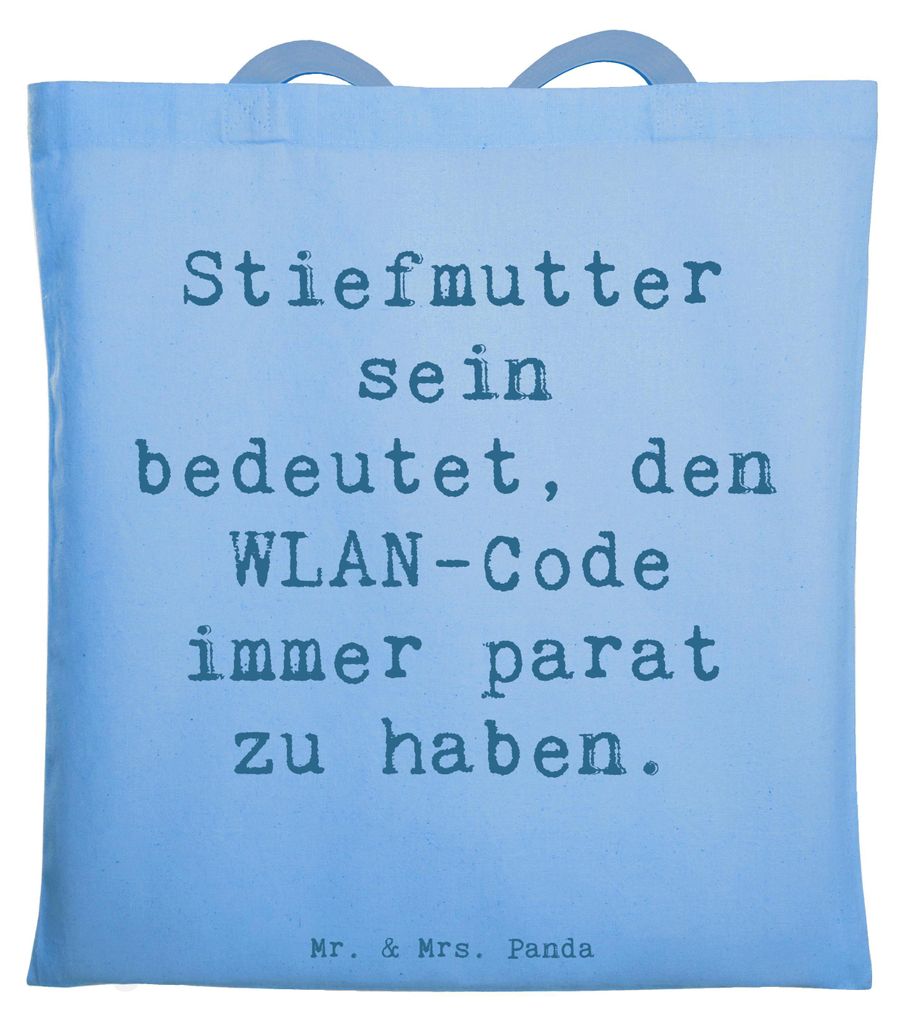 Mr. & Mrs. Panda Shopping Tasche Spruch Stiefmutter Heldin - Sky Blue - Geschenk, Schultasche, Laptoptasche, persönliche Erinnerungen, familie, Li...