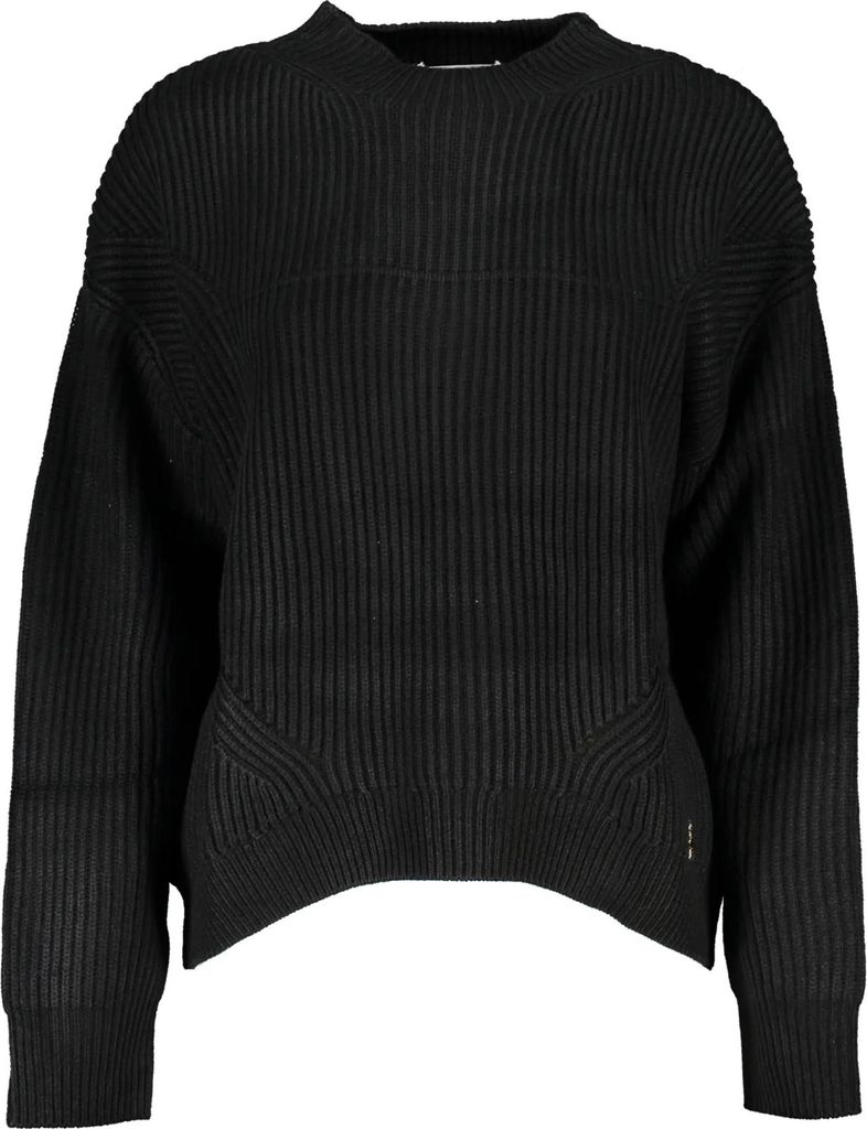 Eleganter Damenpullover Schwarz mit Hohem Kragen und Kontrastdetails