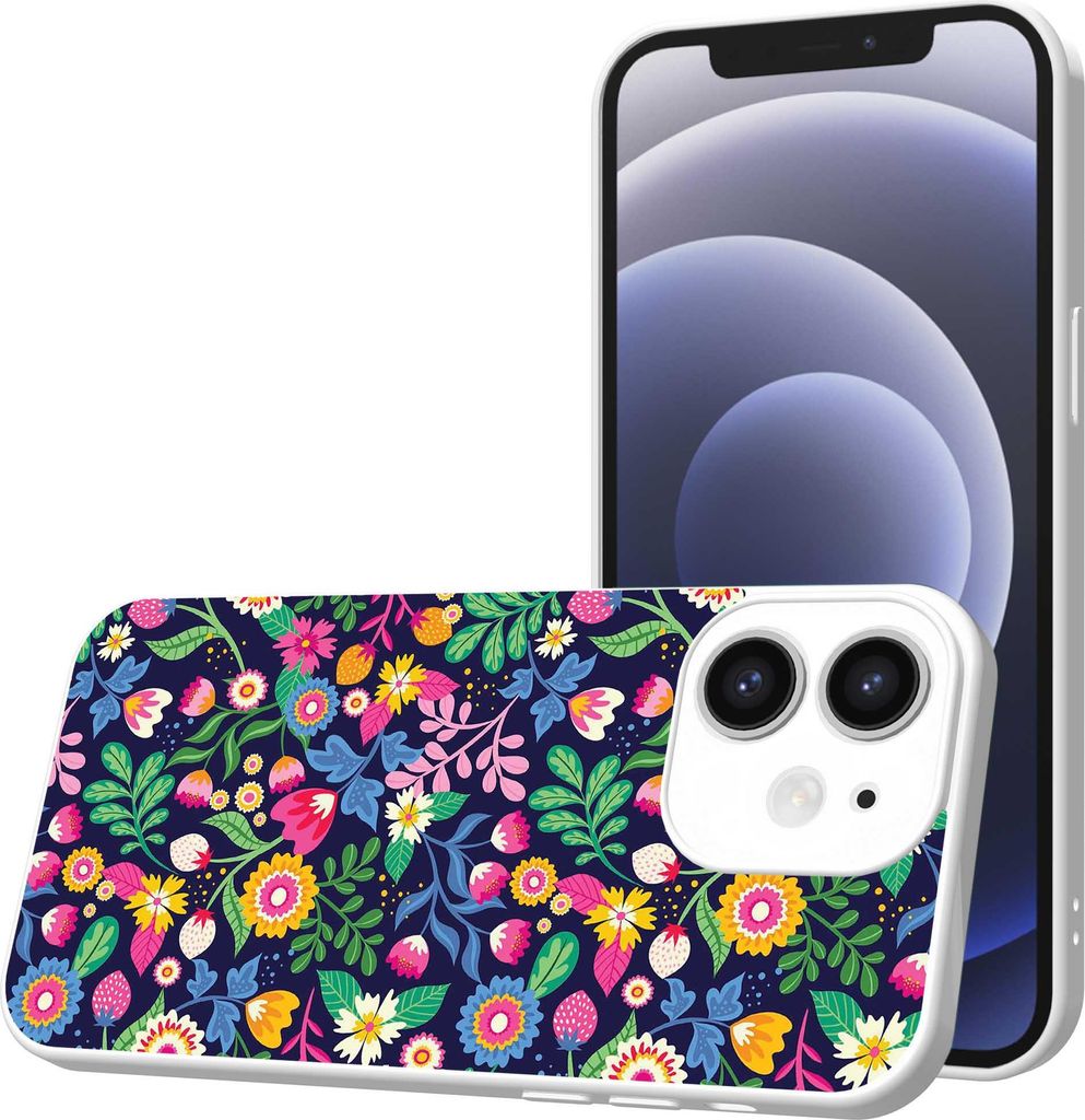 Smartphonica Handyhülle Geeignet für iPhone 12 mit Blumendruck - TPU Back Cover Case Flower Design - Weiß