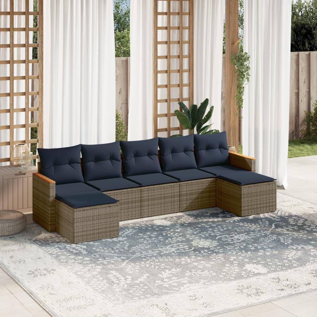 Maison Exclusive - 7-teiliges Gartensofa-Set mit Kissen, grau, Polyrattan