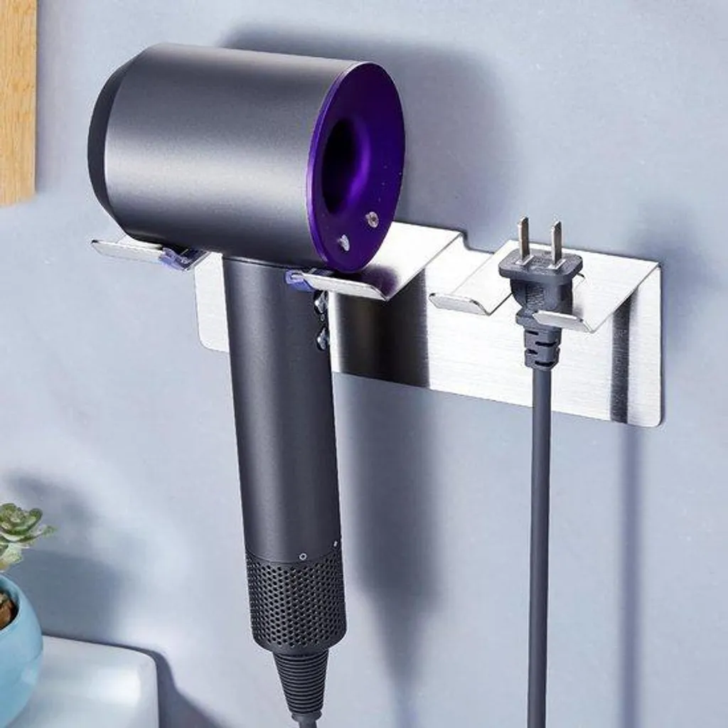 Porte sèche-cheveux mural inox chromé sans perçage pour petite salle de bain