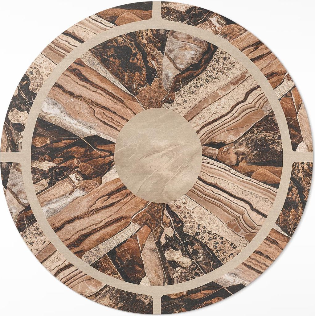 Braune Komposition aus Edelsteinen – Vinyl Fußmatte – Ø 50cm – Rutschfest – Pflegeleicht & Langlebig