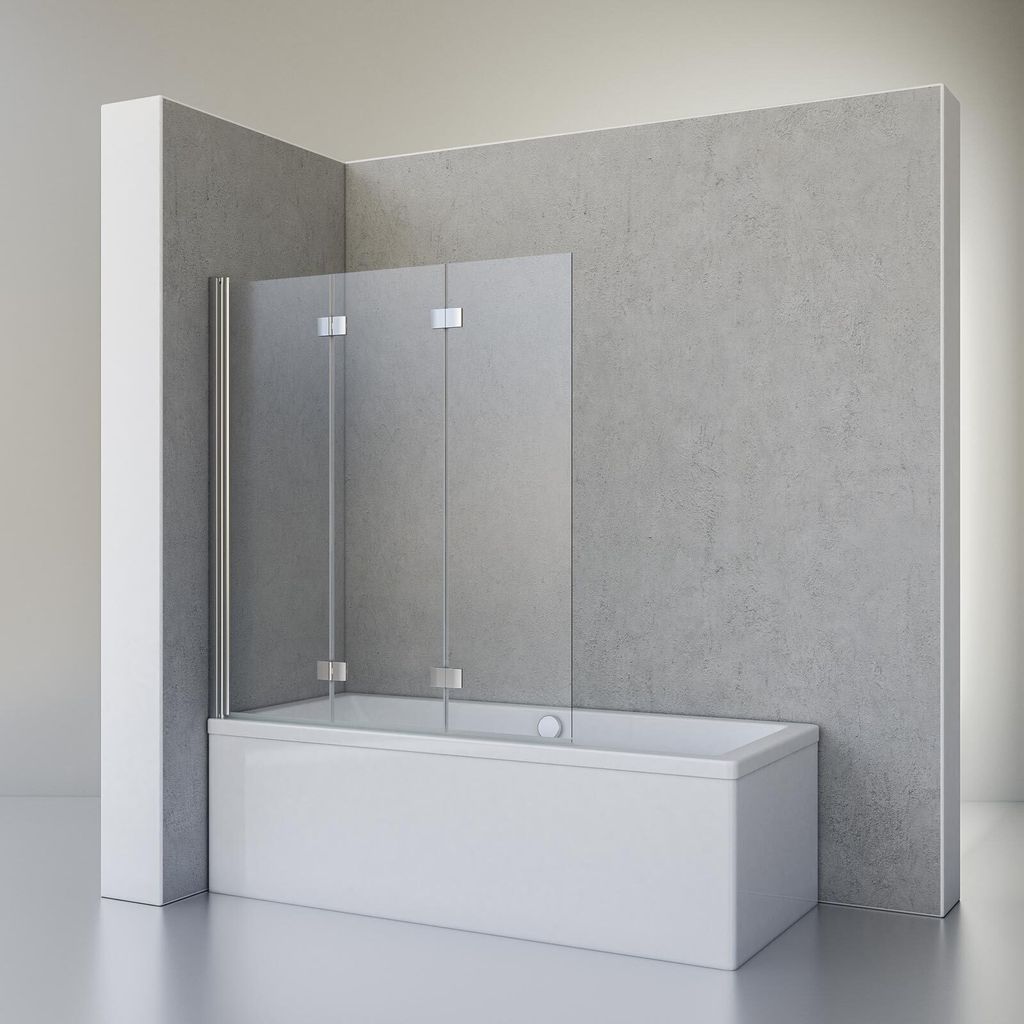 Schulte Duschabtrennung für Badewanne Valet, 130 x 142 cm, 3-teilig, 5 mm Sicherheitsglas (ESG) Klar hell, Profile und Scharniere in Chromoptik