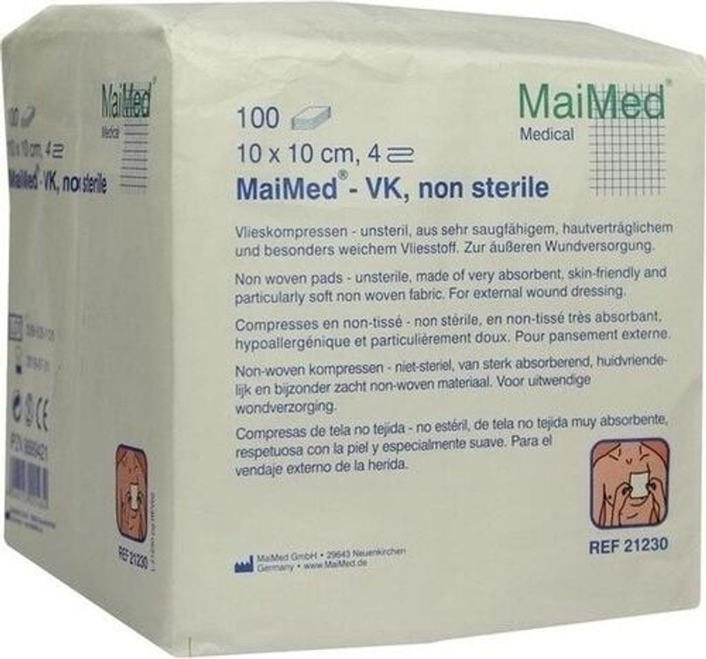 A product box for medical gauze pads.