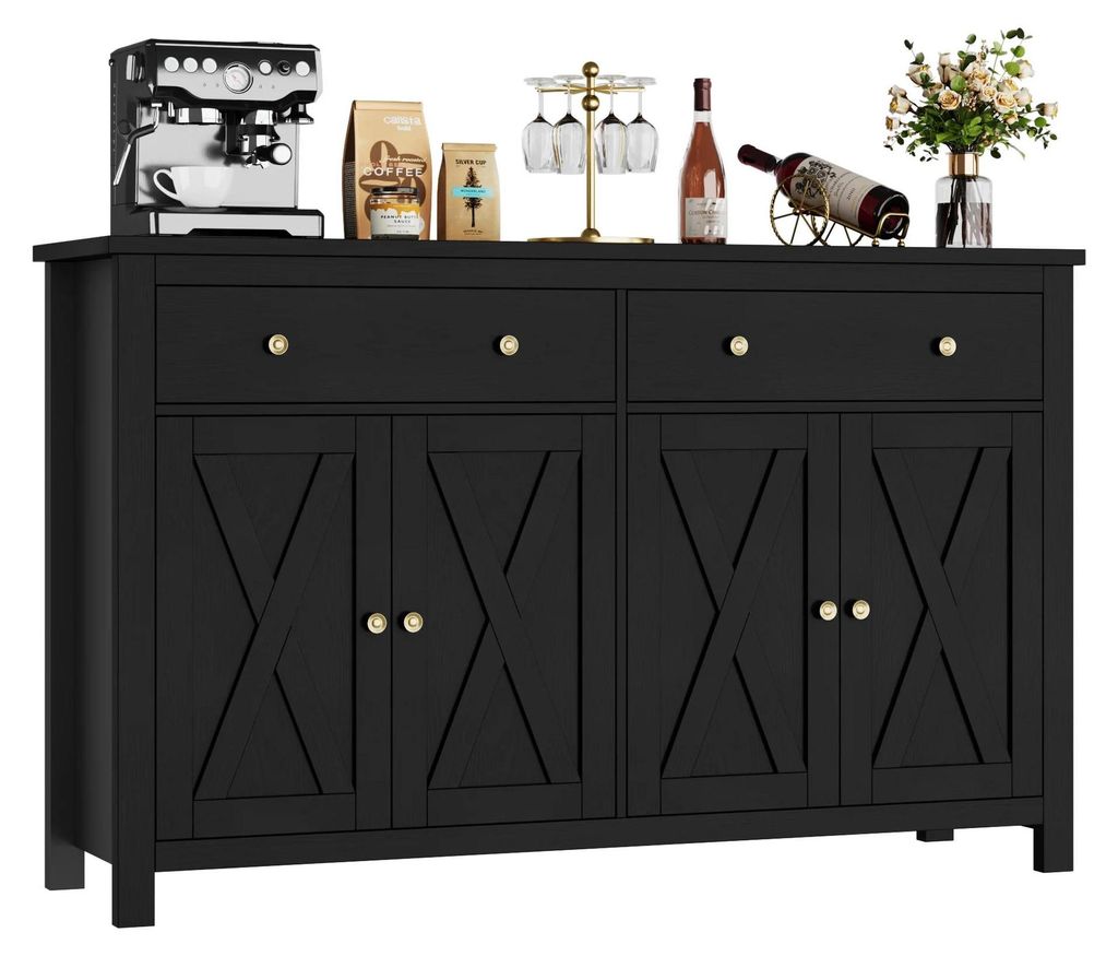 Große Anrichte - Sideboard Kommode - 2 Schubladen 4 Türen - Holz - 140x40x89 cm - Für Wohnzimmer Und Esszimmer - Schwarz