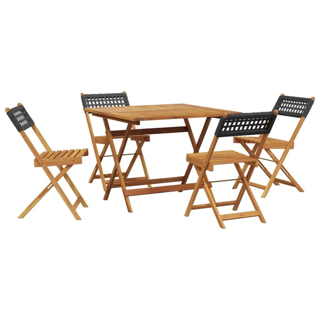 vidaXL 5-tlg. Garten-Essgruppe Schwarz Poly Rattan und Massivholz