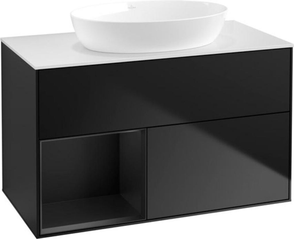 V&B Waschtischunterschrank Wandbeleuchtung Finion 100, Pl wh. m, Reg bla m Lac, bla m Lac