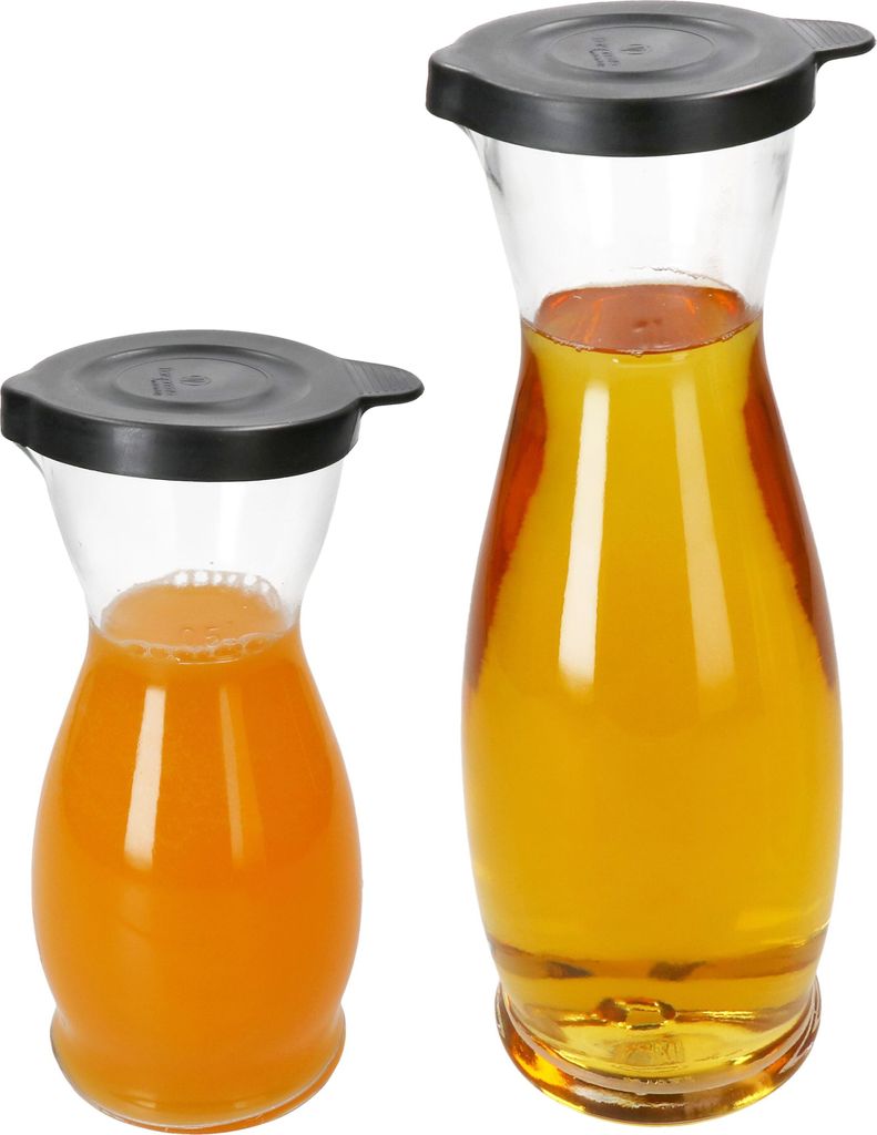 2x MIA MISURA Wein-Karaffe mit Deckel schwarz 0,5L & 1L geeicht Glas-Krug Saft