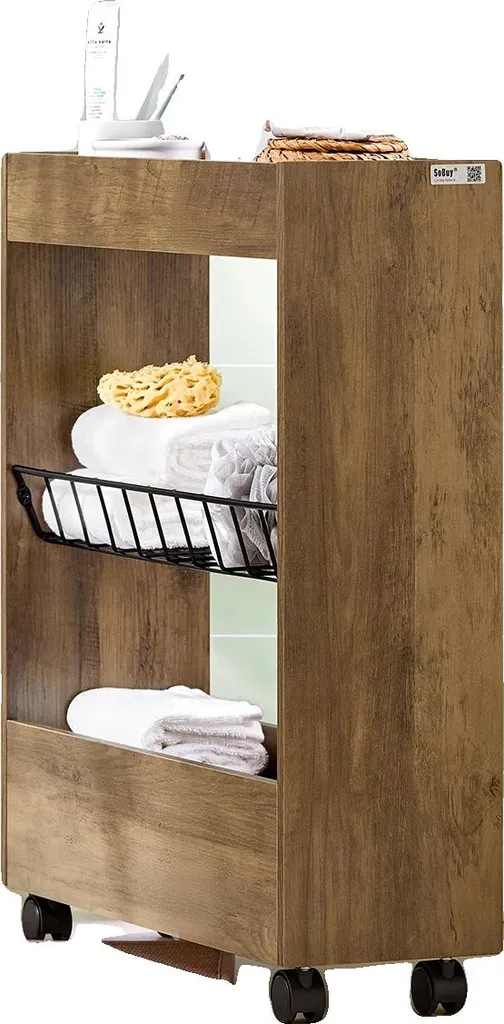 Étagère niche à 3 niveaux NATURE - Meuble de rangement fin coulissant