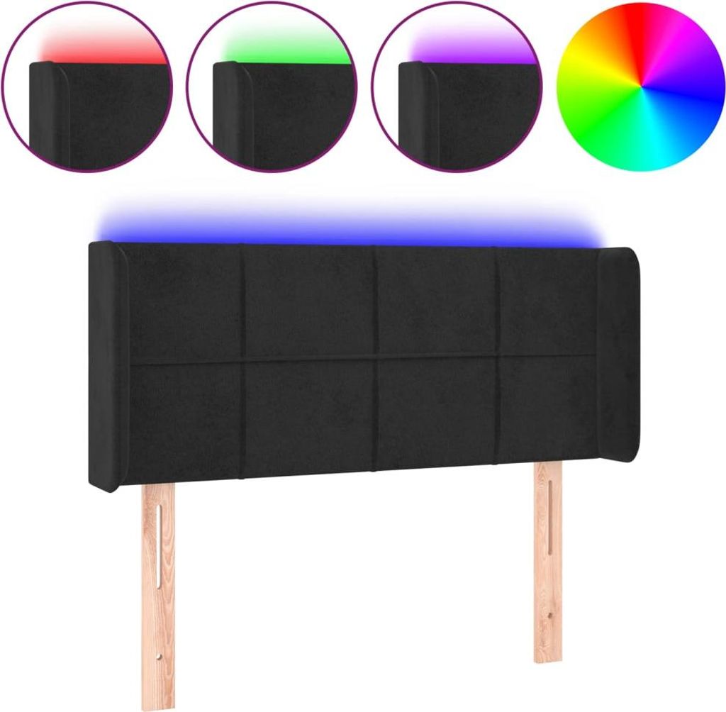 vidaXL LED Kopfteil Schwarz 93x16x78/88 cm Samt