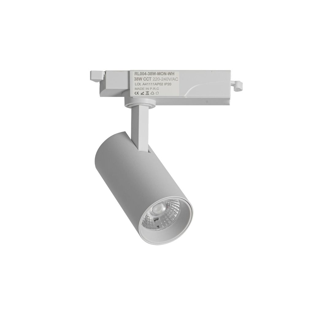 Foco LED für einphasige Schienenbeleuchtung, 38 W, Farbtemperatur wählbar: 2700 K – 4000 K – 6000 K, Weiß