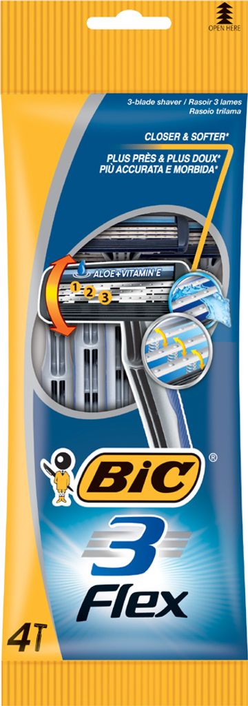 BIC 3 Flex Rasierer Set Männer, 3 Klingen, Empfindliche Haut, 4 Stück