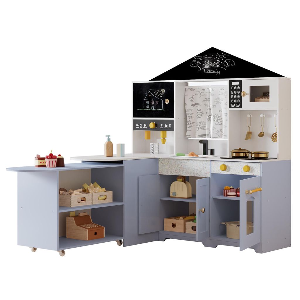 Kinderküche aus Holz mit Sound, Spielküche mit Zubehör, Herd, Spüle, Schrank, inkl. Kippschutz, Holzküche für Kinder ab 3 Jahren