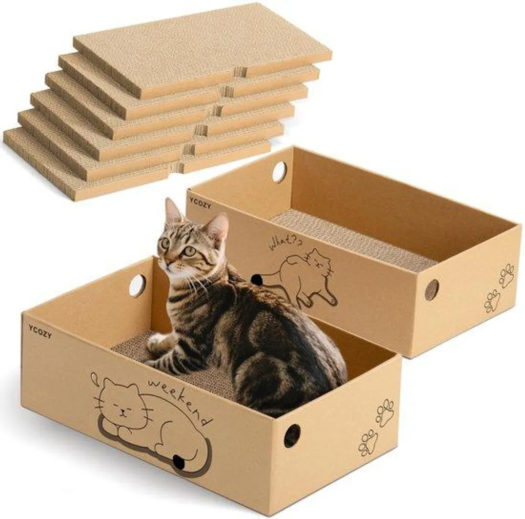 Griffoir XXL pour grands chats avec 2 compartiments de repos et 6 planches