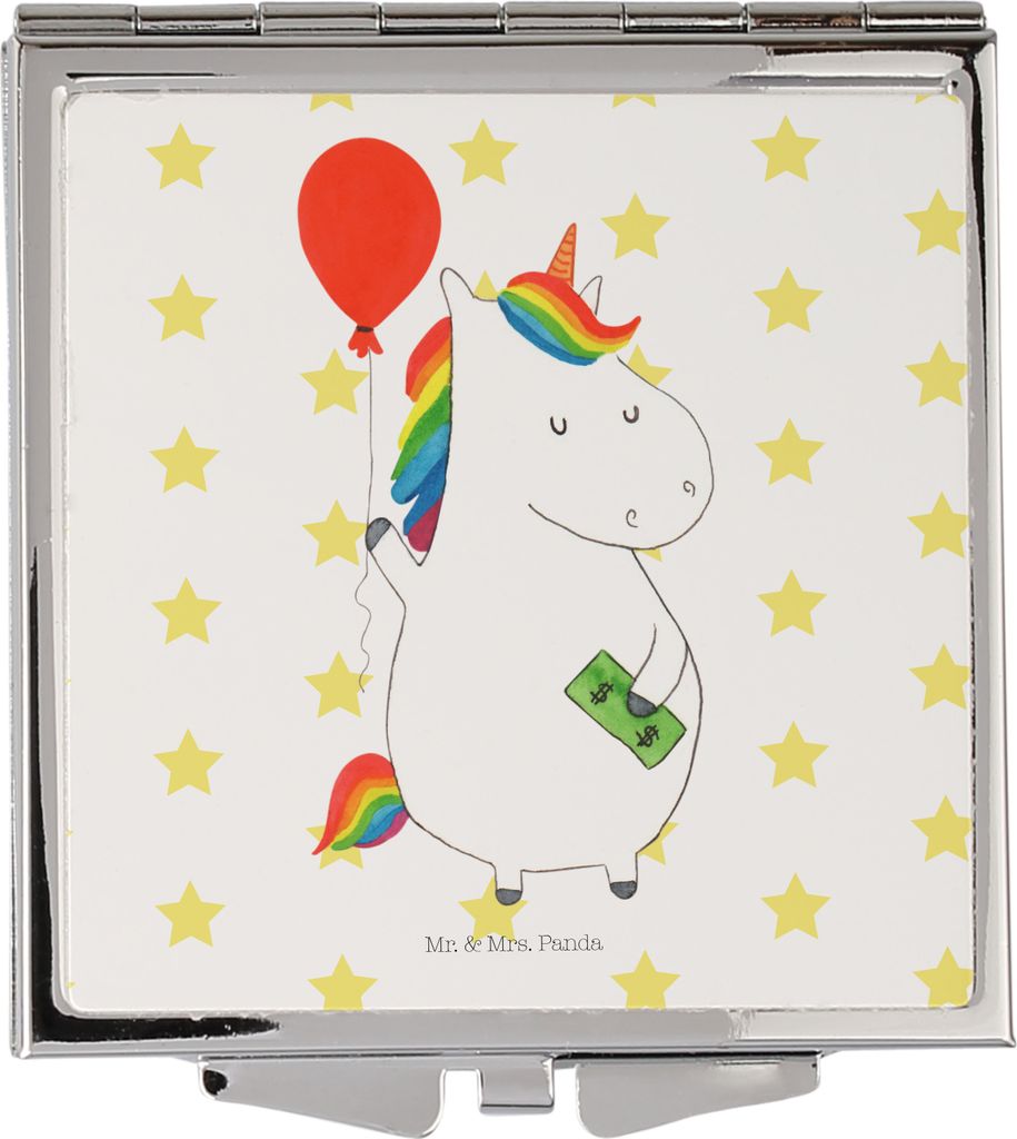 Mr. & Mrs. Panda Klappspiegel Einhorn Luftballon - Weiß - Geschenk, Unicorn, Taschenspiegel, Handspiegel, Kosmetikspiegel, Lebenslust, Geld, Reise...
